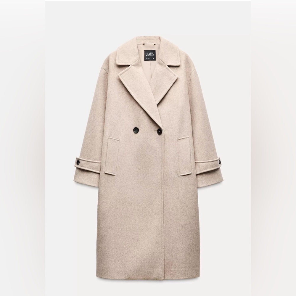 Zara Light Tan Double-Breasted Overcoat